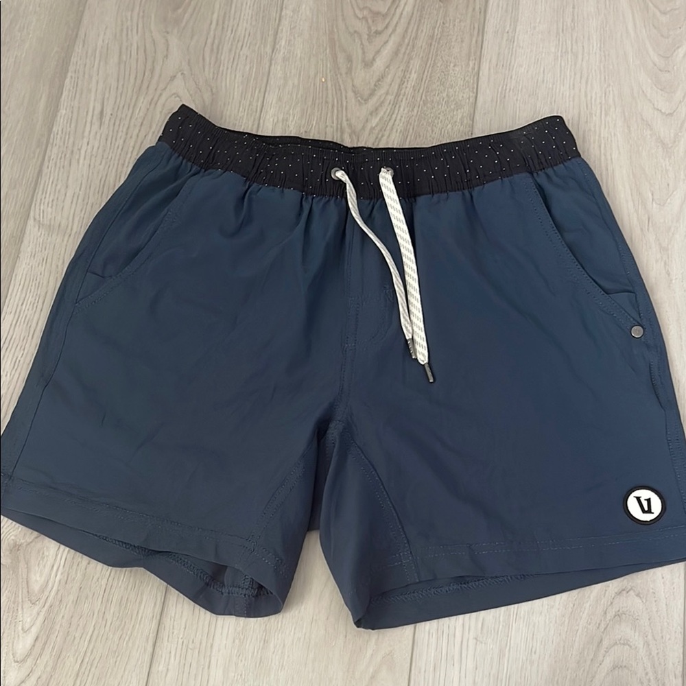 Navy Blue Athletic Shorts with Black Waistband